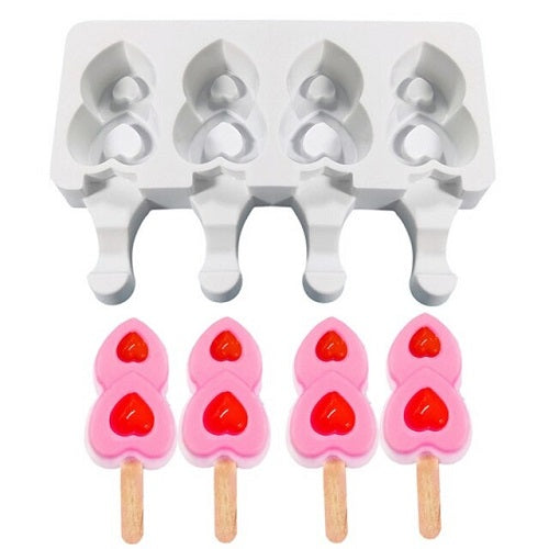 Double Heart Shape Silicone Popsicle Mold 4 Cavity