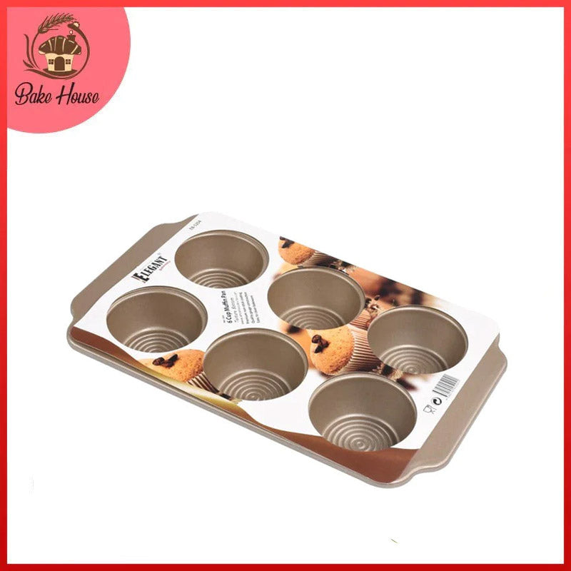 Elegant Non Stick Muffin Pan Texture Bottom 6 Cavity High Quality