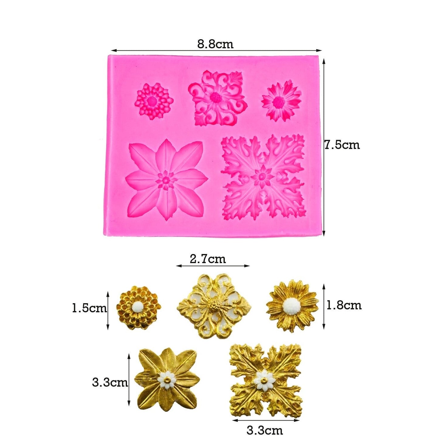 European Flowers Retro Relief Silicone Fondant Mold 5 Cavity