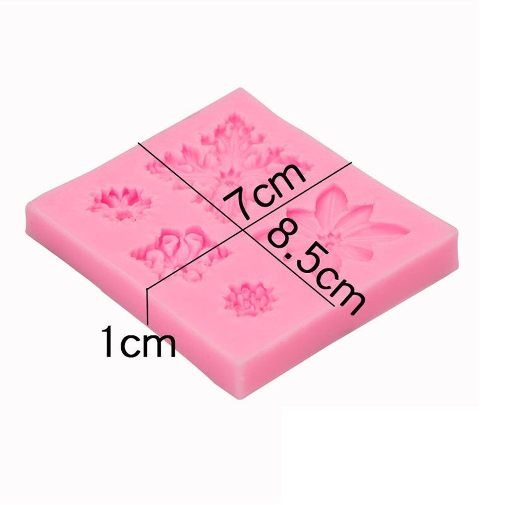 European Flowers Retro Relief Silicone Fondant Mold 5 Cavity