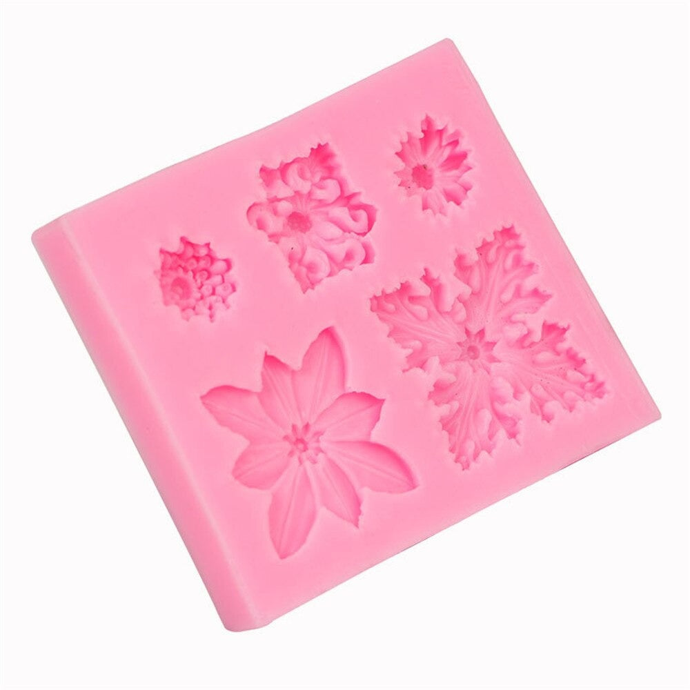 European Flowers Retro Relief Silicone Fondant Mold 5 Cavity