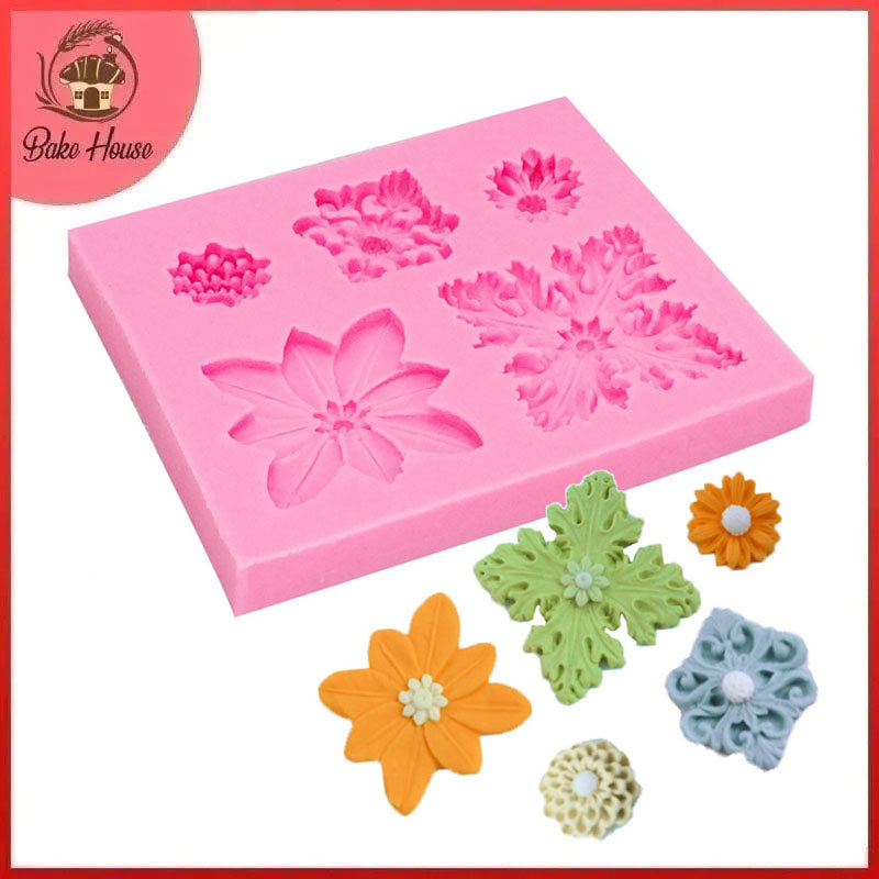 European Flowers Retro Relief Silicone Fondant Mold 5 Cavity