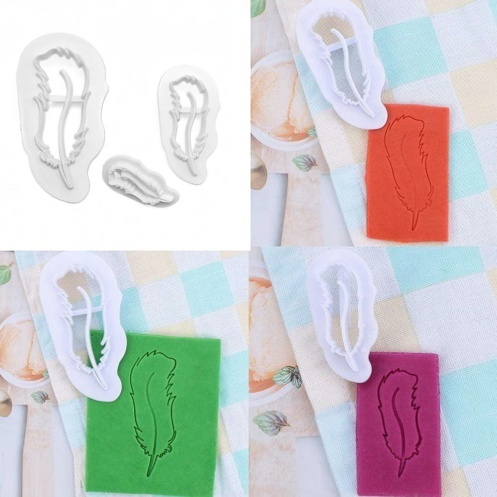 Feather Fondant And Cookie Cutter 3Pcs Set Plastic