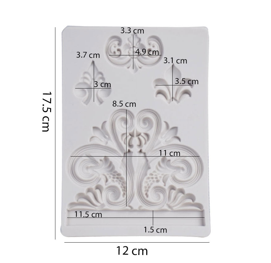 Fleur De Lis Symbols & Border Silicone Fondant Mold 4 Cavity