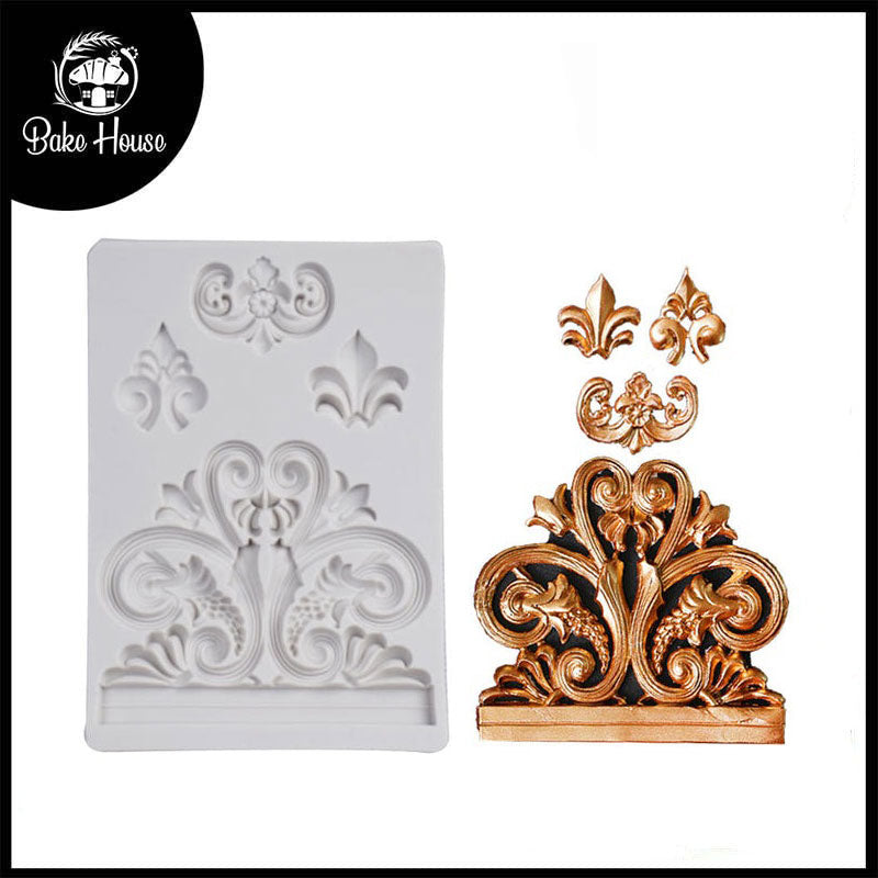 Fleur De Lis Symbols & Border Silicone Fondant Mold 4 Cavity