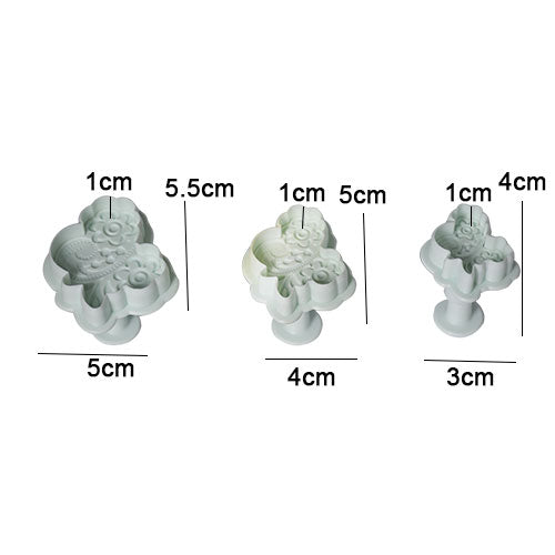 Flower Bouquet Fondant Plunger Cutter 3Pcs Set Plastic