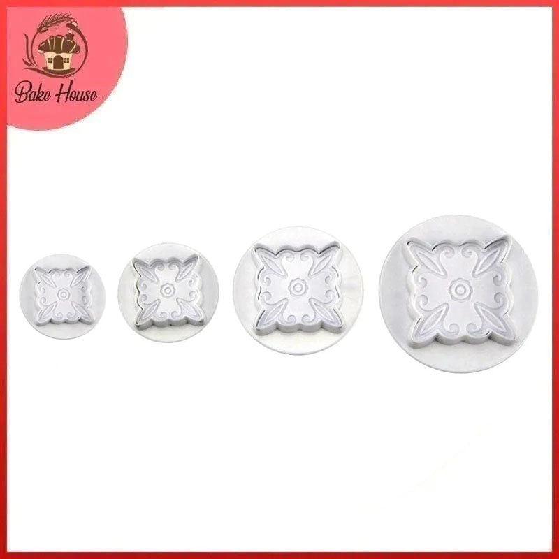 Flower Design Square Plunger Cutter 4Pcs Set