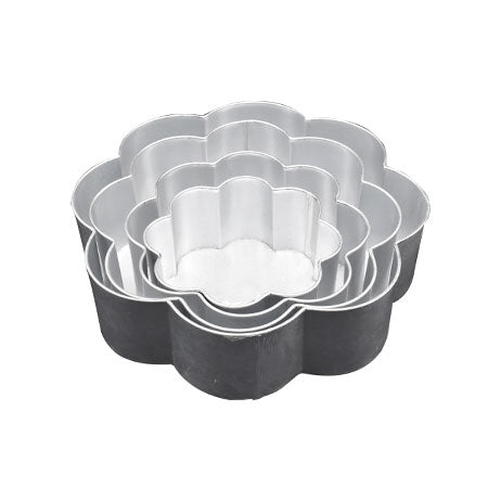 Flower Shape Cake Baking Mold Set 4Pcs Silver Tin