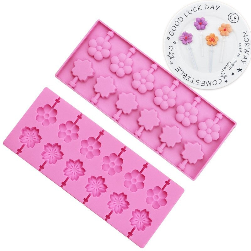 Flower Shape Lollipop Mold Silicone 12 Cavity