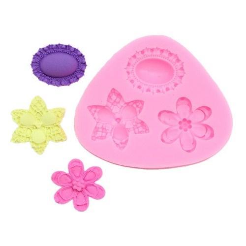 Flowers With Gem Silicone Fondant & Chocolate Mold 3 Cavity