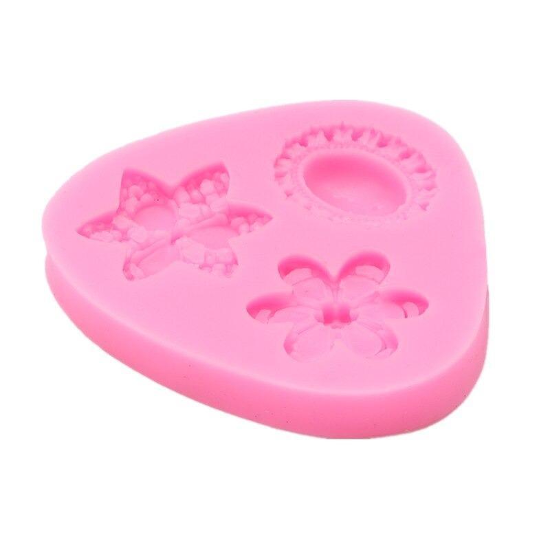 Flowers With Gem Silicone Fondant & Chocolate Mold 3 Cavity