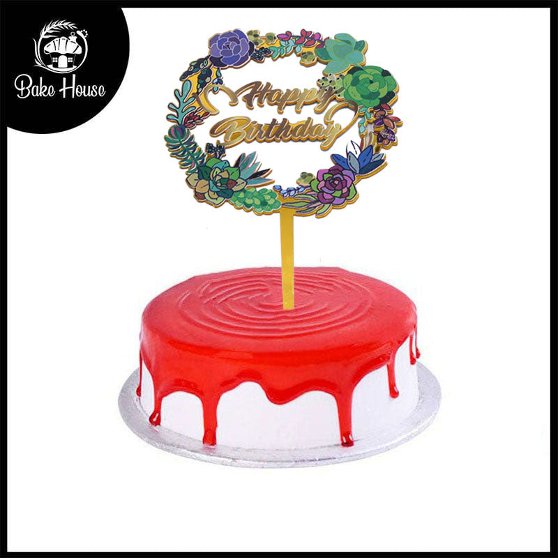 Happy Birthday Cake Topper In Flower Design With Shining Alphabets