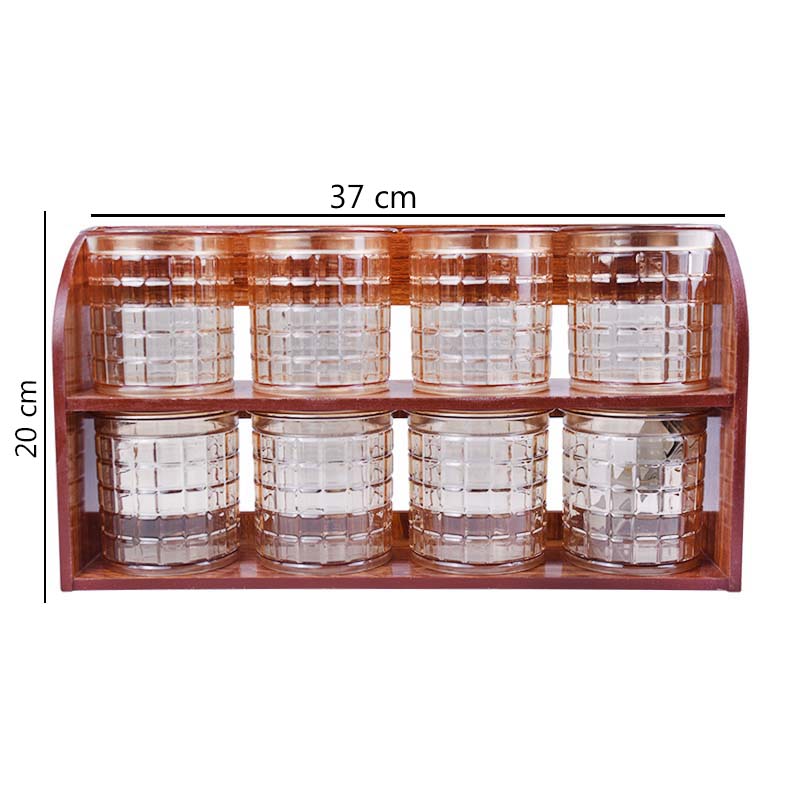 Galaxy Wood Masala Rack 8 Jars Set