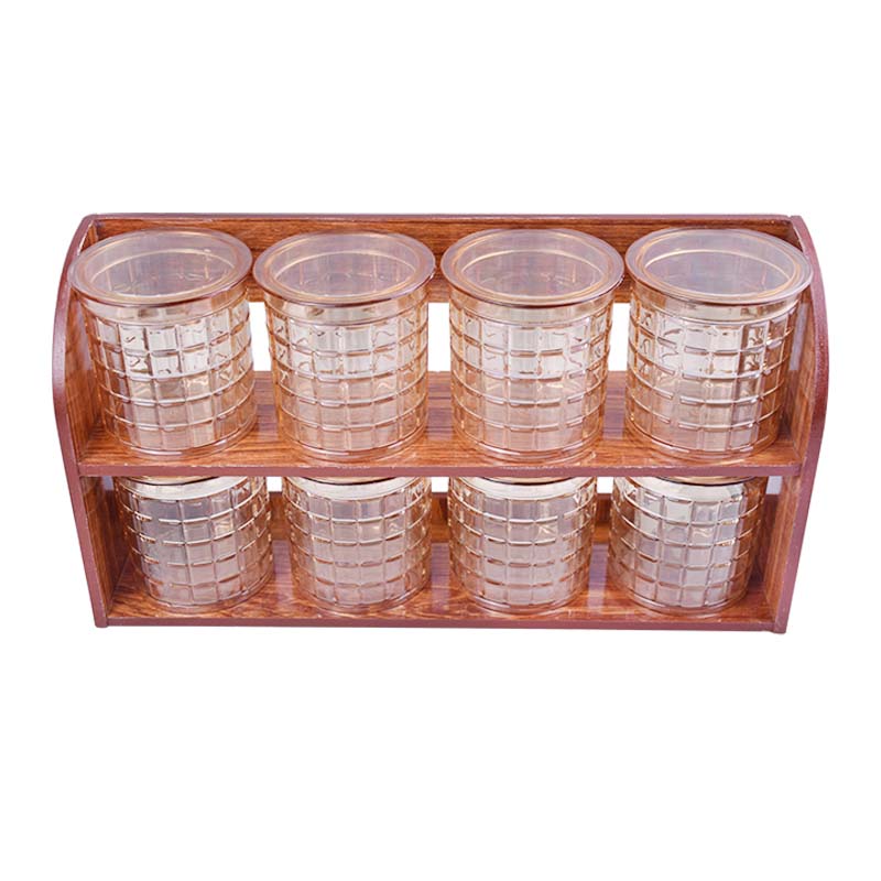 Galaxy Wood Masala Rack 8 Jars Set