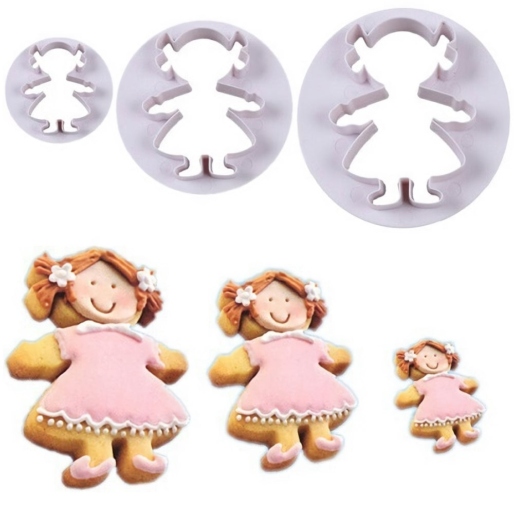 Girl Fondant & Cookie Cutter 3Pcs Set Plastic