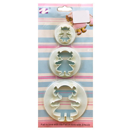 Girl Fondant & Cookie Cutter 3Pcs Set Plastic