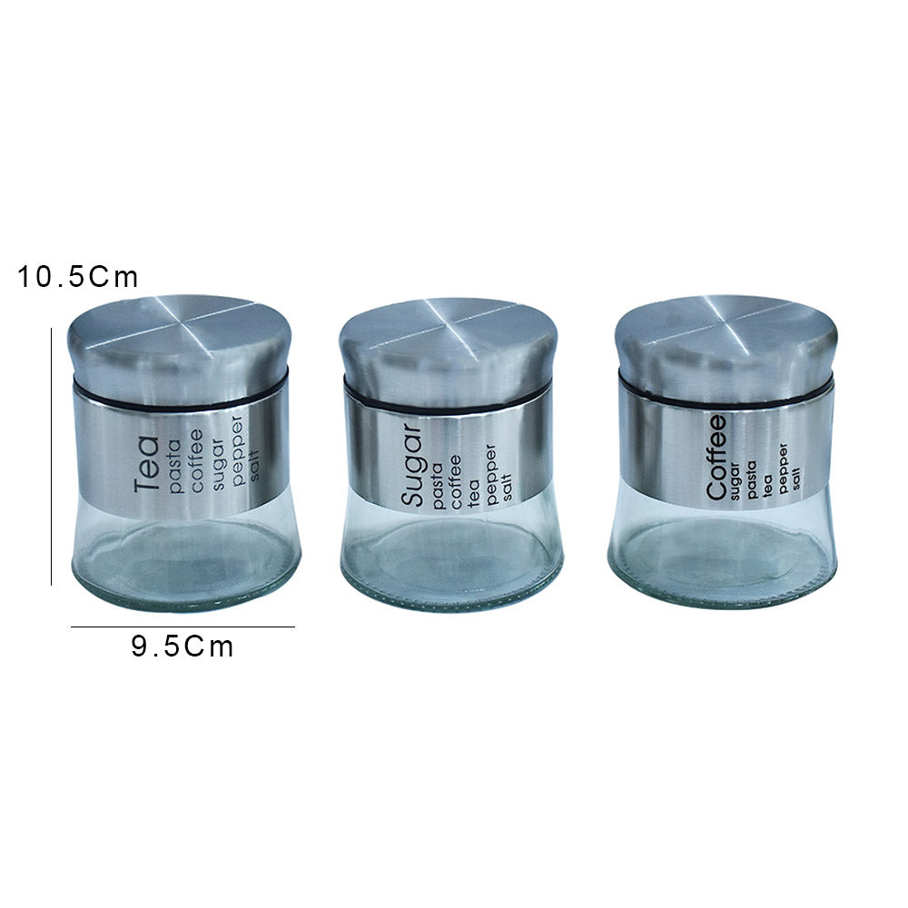 Glass Canister With Metal Coating Silver 3Pcs Set