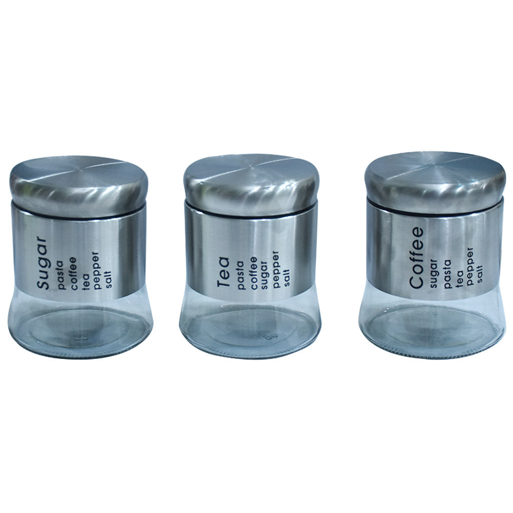 Glass Canister With Metal Coating Silver 3Pcs Set Large