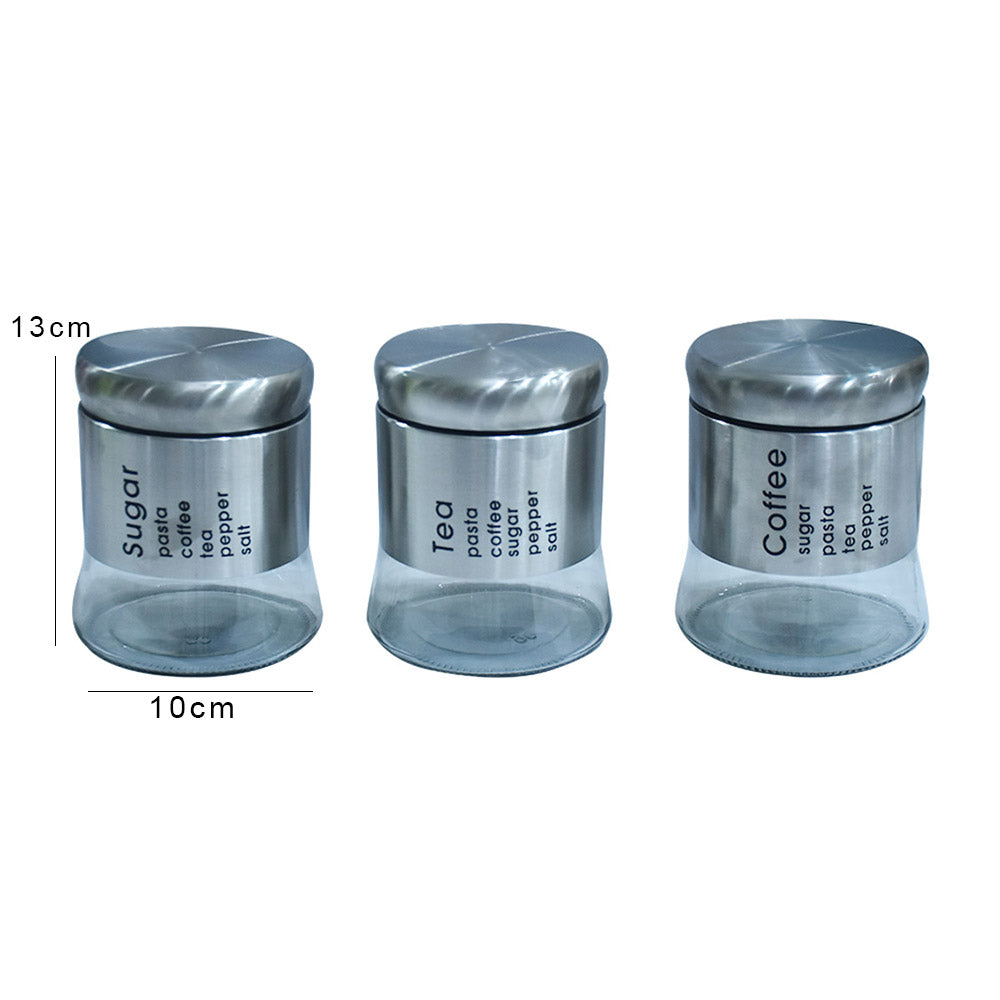 Glass Canister With Metal Coating Silver 3Pcs Set Large