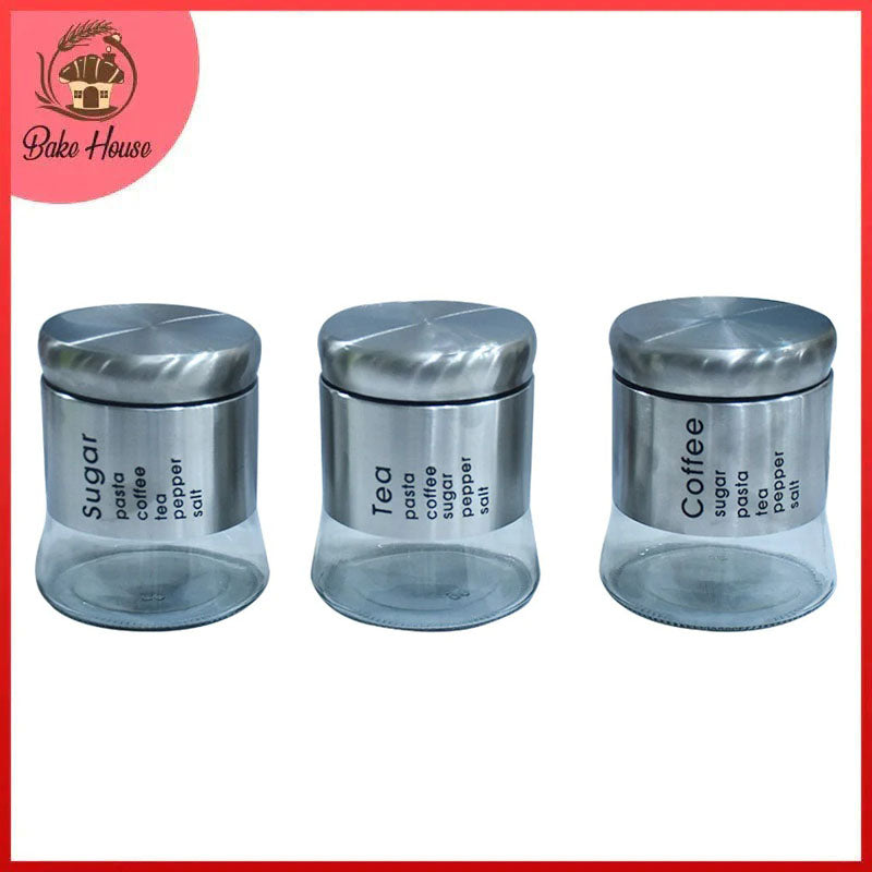 Glass Canister With Metal Coating Silver 3Pcs Set Large