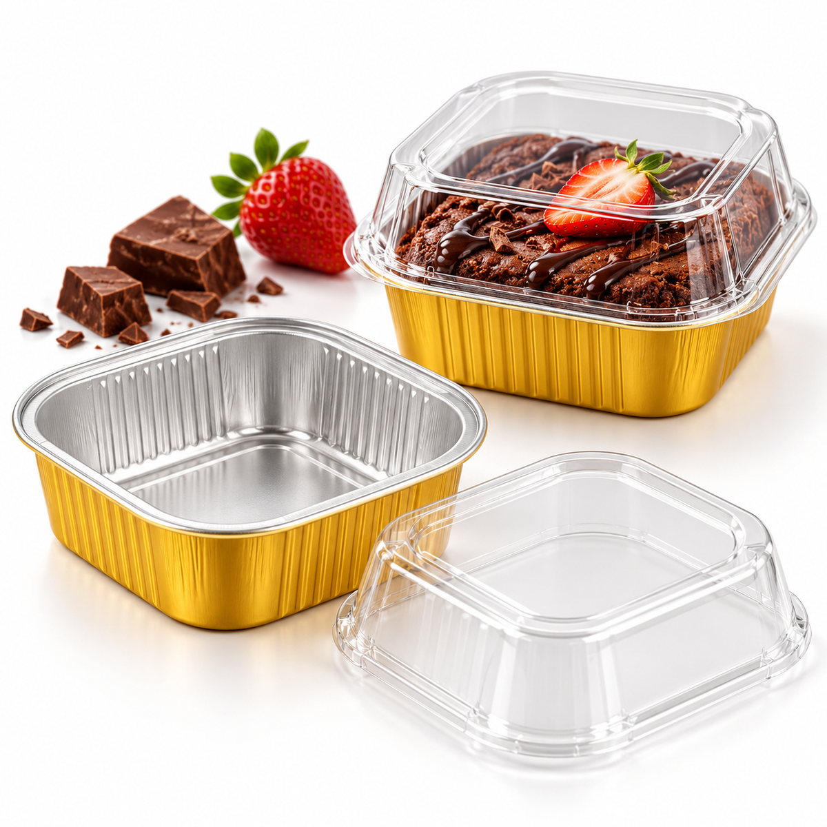 Disposable Gold Square Aluminum Foil Containers with Lids 5 Pcs Set
