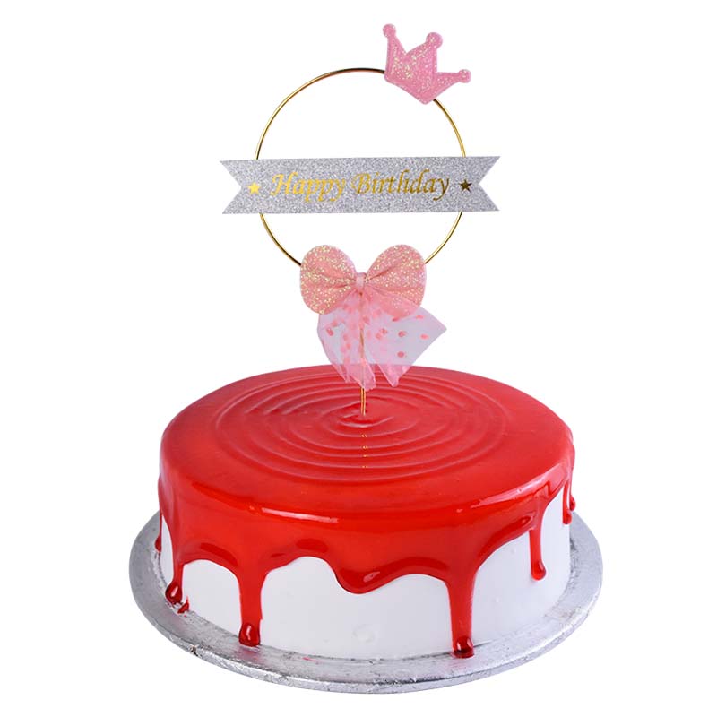 Happy Birthday Cake Topper (Design 19) Pink Bow