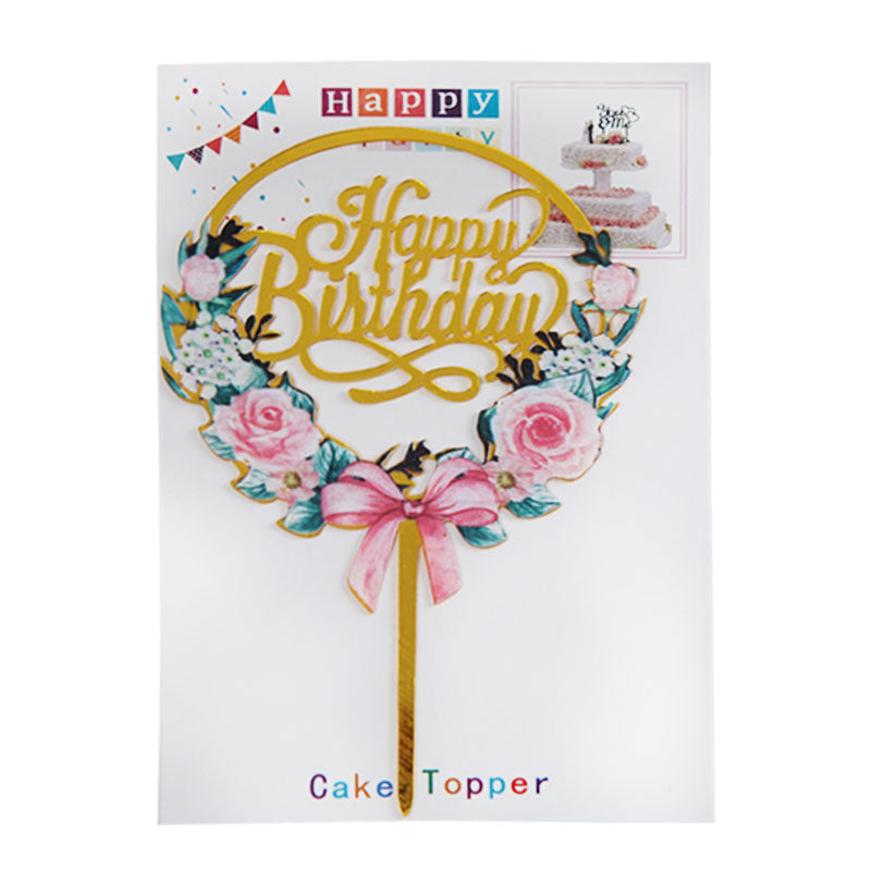 Happy Birthday Cake Topper With Stylish Words In Flower Shape Design 4