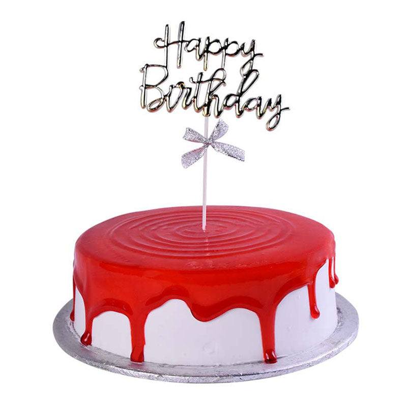 Happy Birthday Cake Topper Silver In Simple Words With Candle Shape