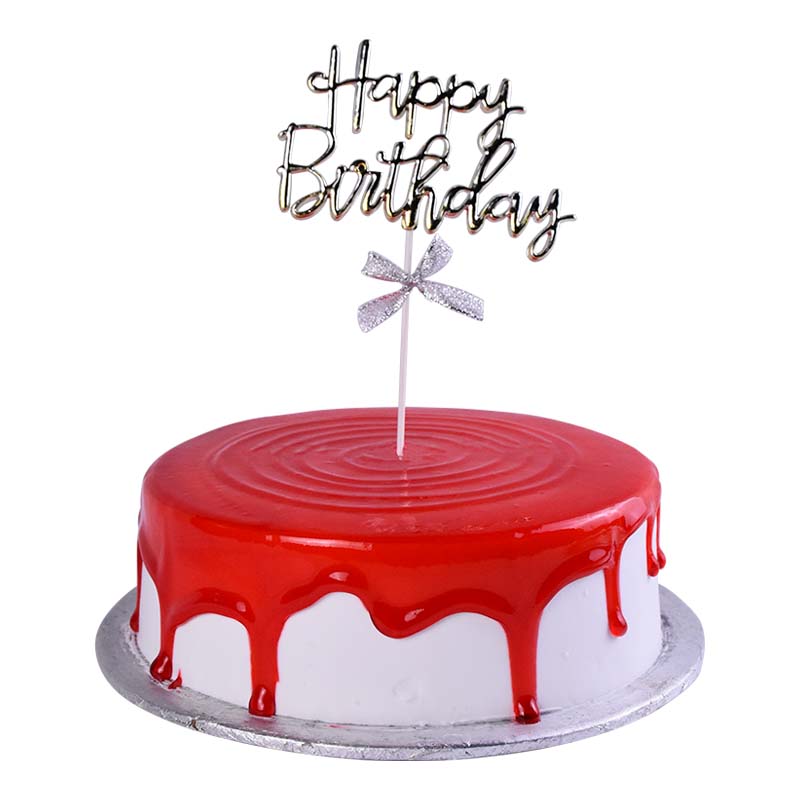 Happy Birthday Cake Topper Silver In Simple Words With Candle Shape