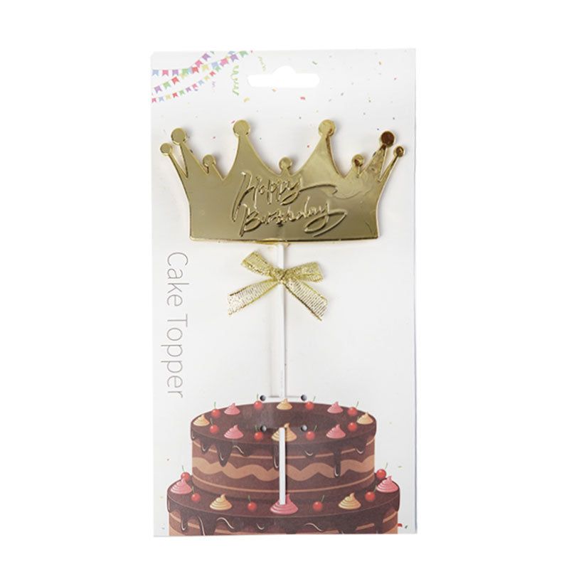 Happy Birthday Cake Topper With Golden Crown Design