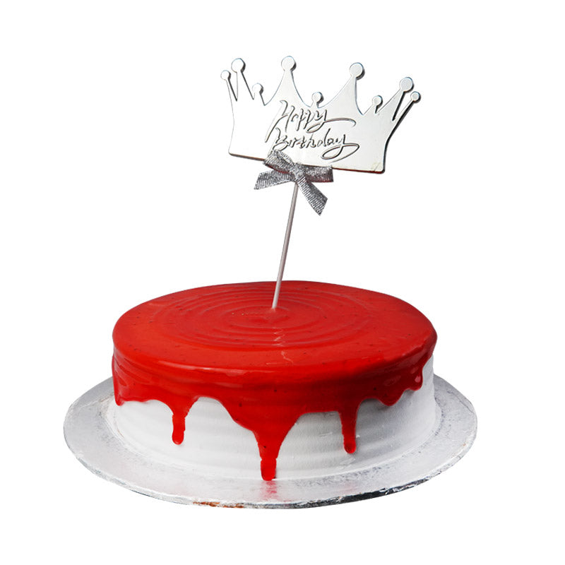 Happy Birthday Cake Topper In Silver Crown Design