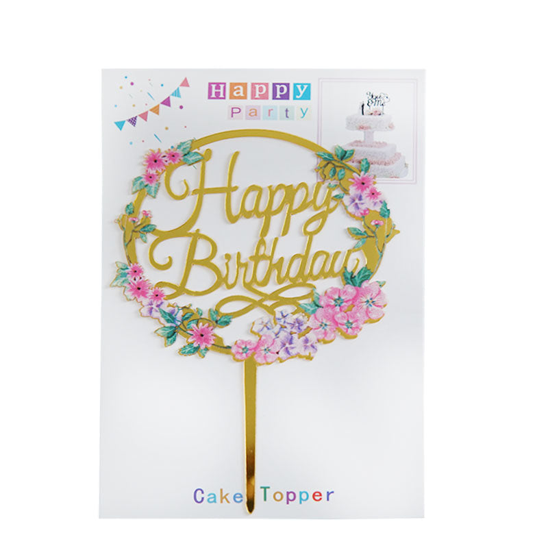Happy Birthday Cake Topper In Round Flower Shape Design 2