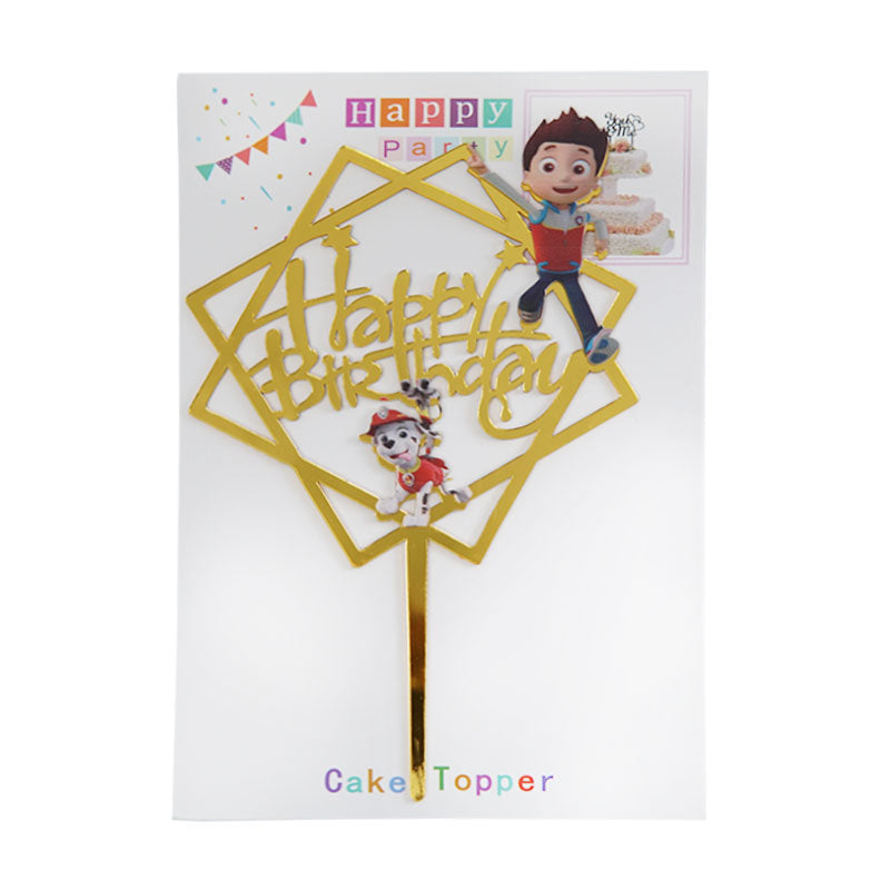 Happy Birthday Cake Topper In Cartoon Design