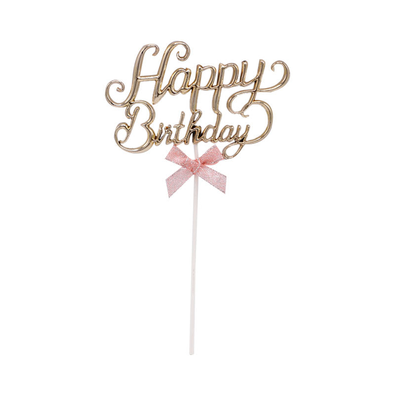 Happy Birthday Cake Topper Rose Pink With Pink Ribbon Design