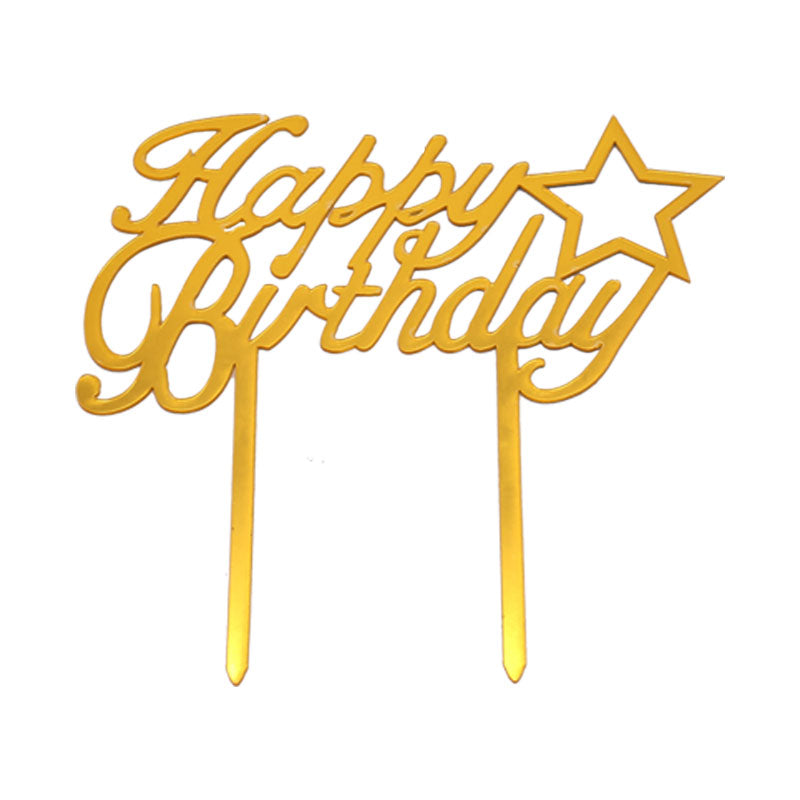 Happy Birthday Cake Topper Golden With Star Design