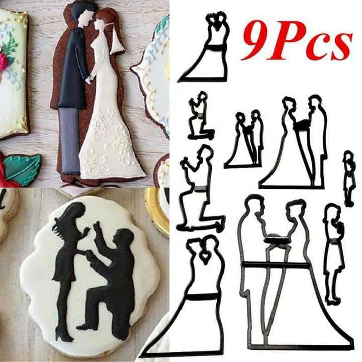 Wedding Bride Groom Fondant Cutter Set 9Pcs Plastic