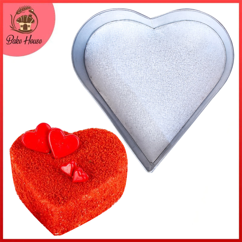 Heart Cake Baking Mold Silver Tin 6 Inch