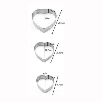 Heart Cake Ring 3 Pcs Set Stainless Steel