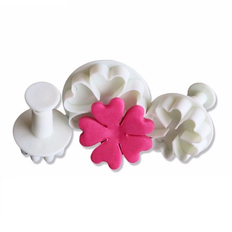 Heart Flower Fondant Plunger Cutter 3Pcs Set Plastic