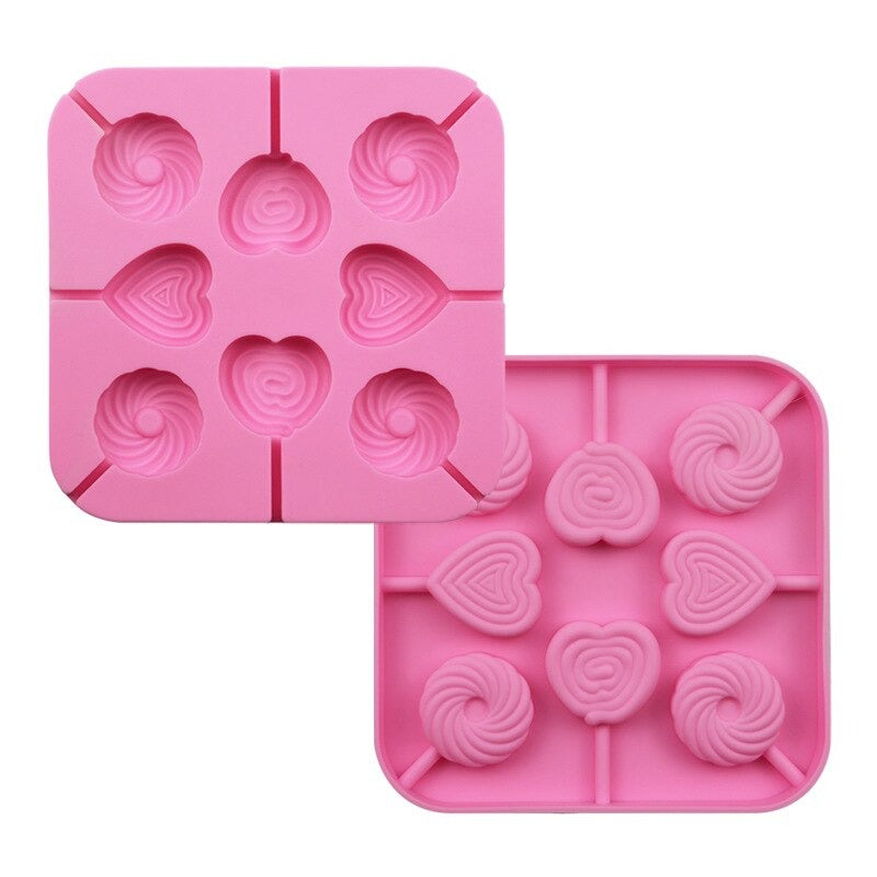 Heart & Round Candy Shape Silicone Lollipop Mold 8 Cavity