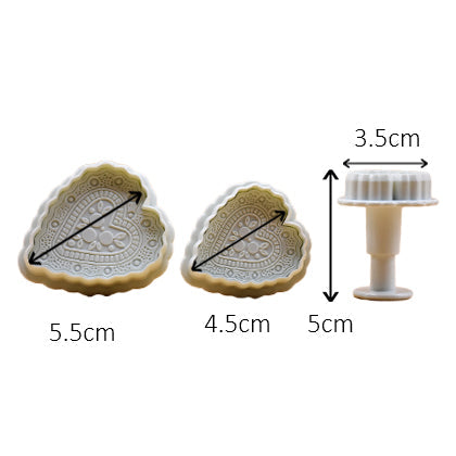 Heart With Design Emboss Plunger Cutter 3Pcs Set Plastic