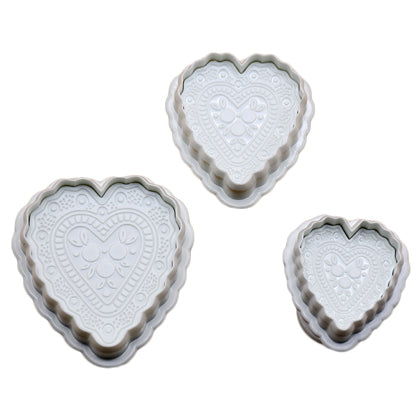 Heart With Design Emboss Plunger Cutter 3Pcs Set Plastic