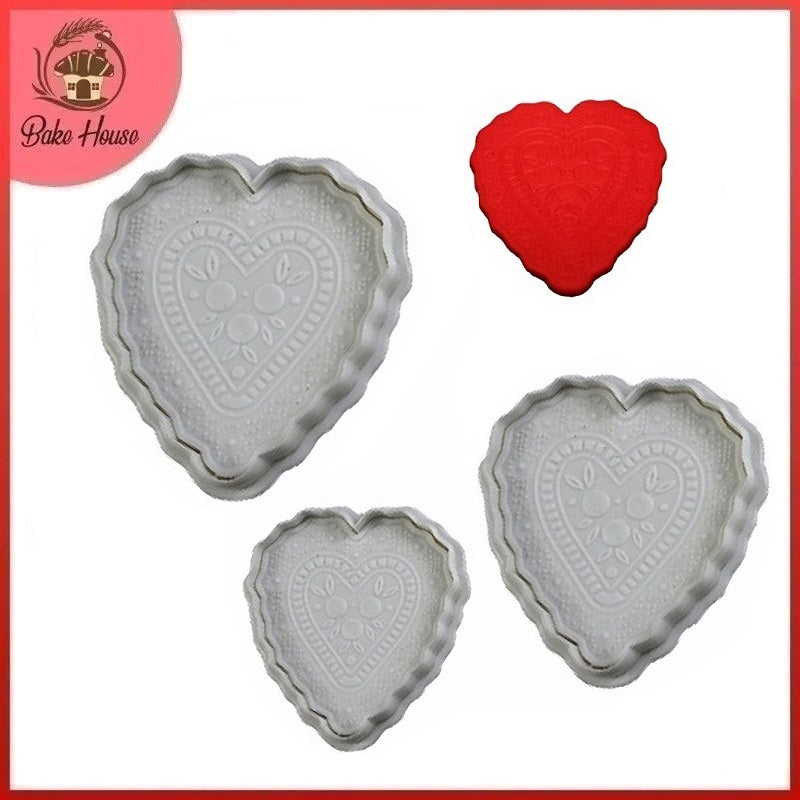 Heart With Design Emboss Plunger Cutter 3Pcs Set Plastic