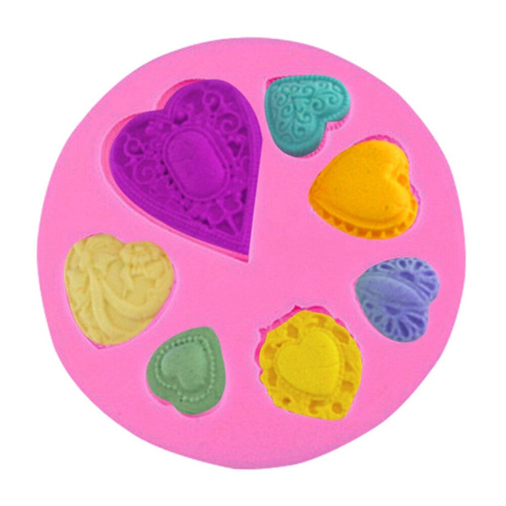 Hearts Silicone Fondant Mold 7 Cavity