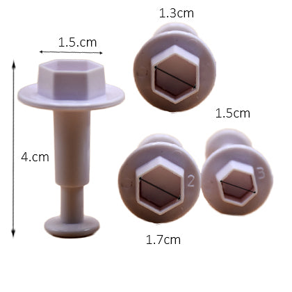 Hexagon Plunger Fondant Cutter 4Pcs Set Plastic