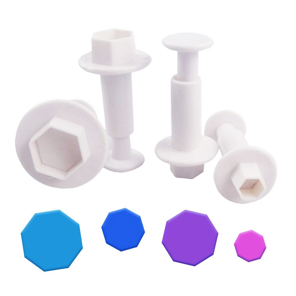Hexagon Plunger Fondant Cutter 4Pcs Set Plastic