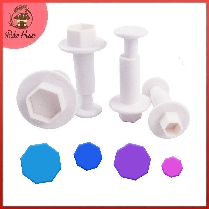 Hexagon Plunger Fondant Cutter 4Pcs Set Plastic