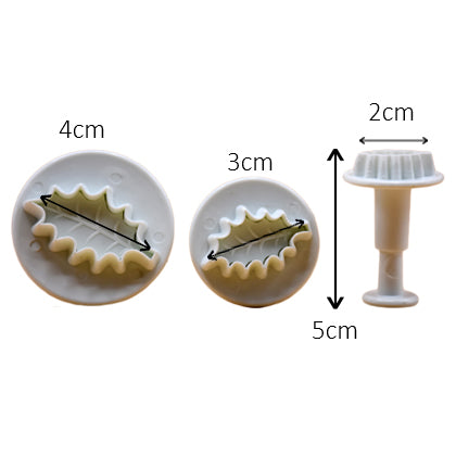 Holly Leaf Plunger Fondant & Cookie Cutter 3Pcs Set Plastic