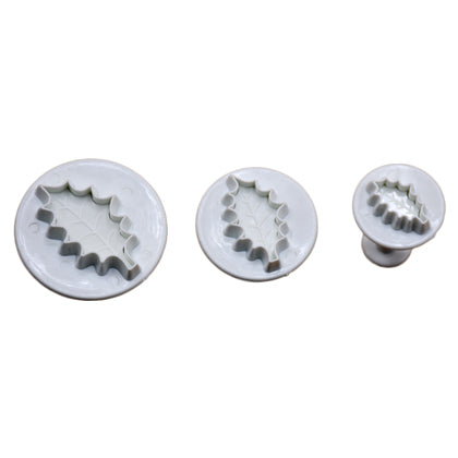 Holly Leaf Plunger Fondant & Cookie Cutter 3Pcs Set Plastic