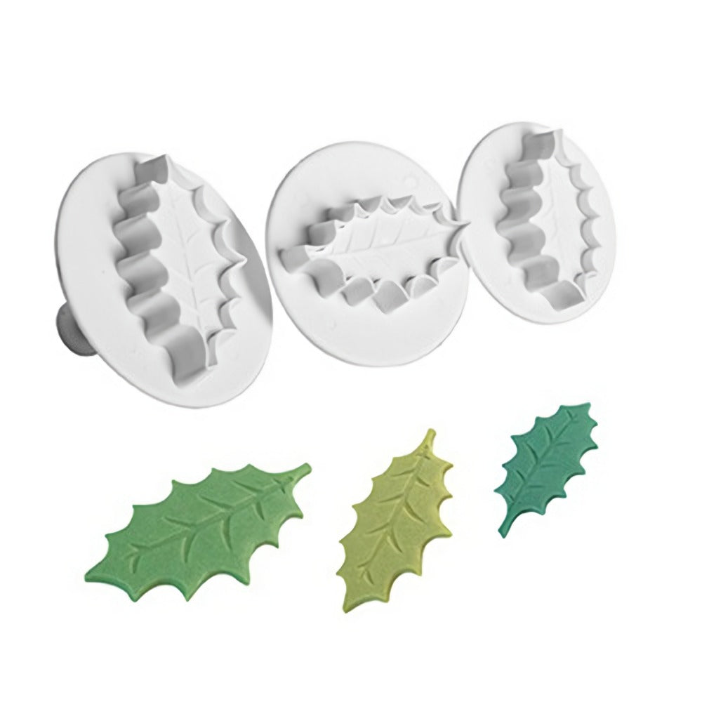 Holly Leaf Plunger Fondant & Cookie Cutter 3Pcs Set Plastic